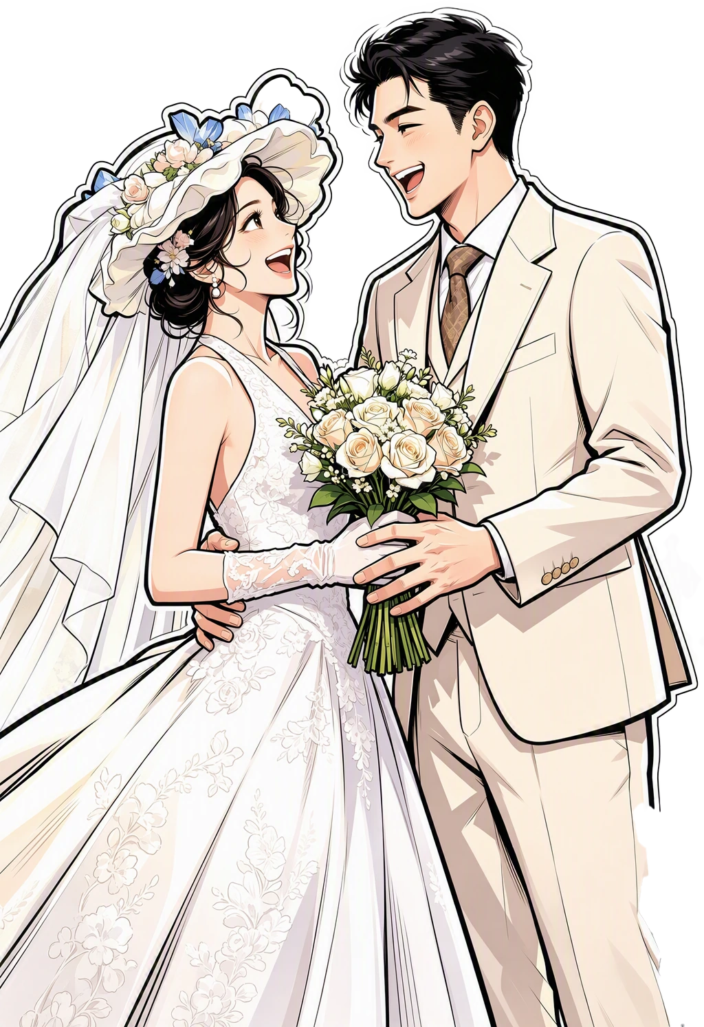 新郎新娘手绘合影